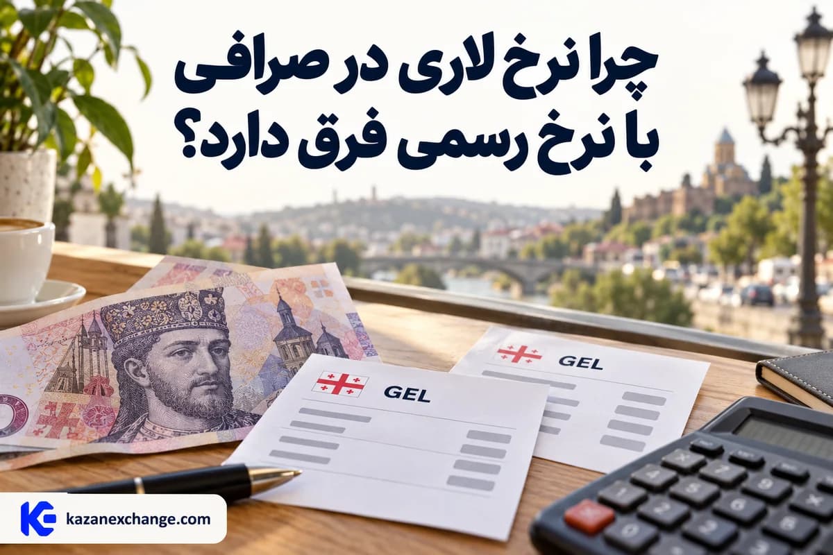 اسکناس لاری و دو برگهٔ مقایسهٔ نرخ کنار ماشین‌حساب؛ تفاوت نرخ لاری در صرافی و نرخ رسمی