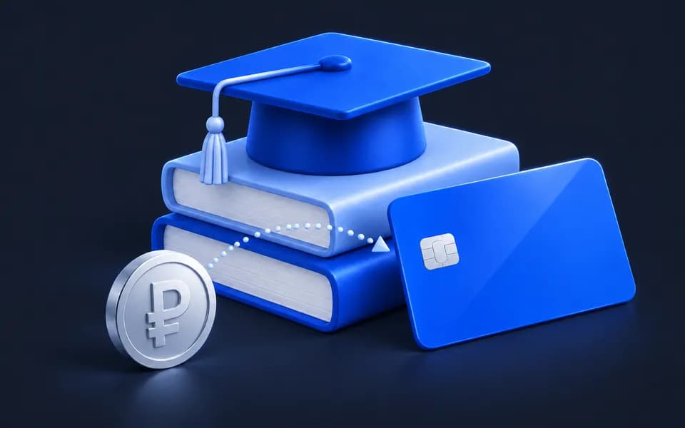 کارت بانکی و کلاه فارغ‌التحصیلی کنار نماد روبل