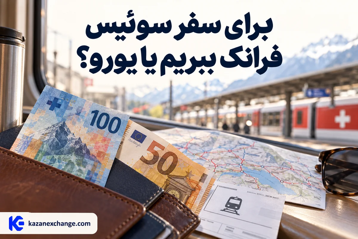 فرانک و یورو کنار نقشهٔ قطار سوئیس؛ برای سفر سوئیس فرانک ببریم یا یورو؟