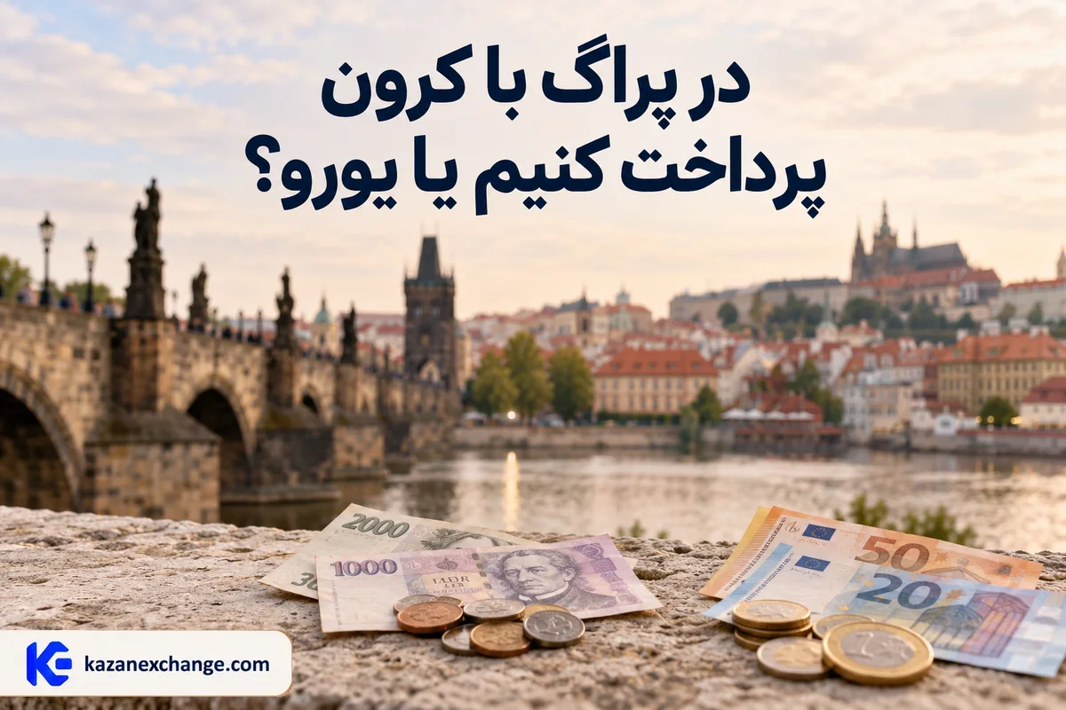 کرون چک و یورو کنار نقشهٔ پراگ؛ انتخاب پول درست برای پرداخت در جمهوری چک