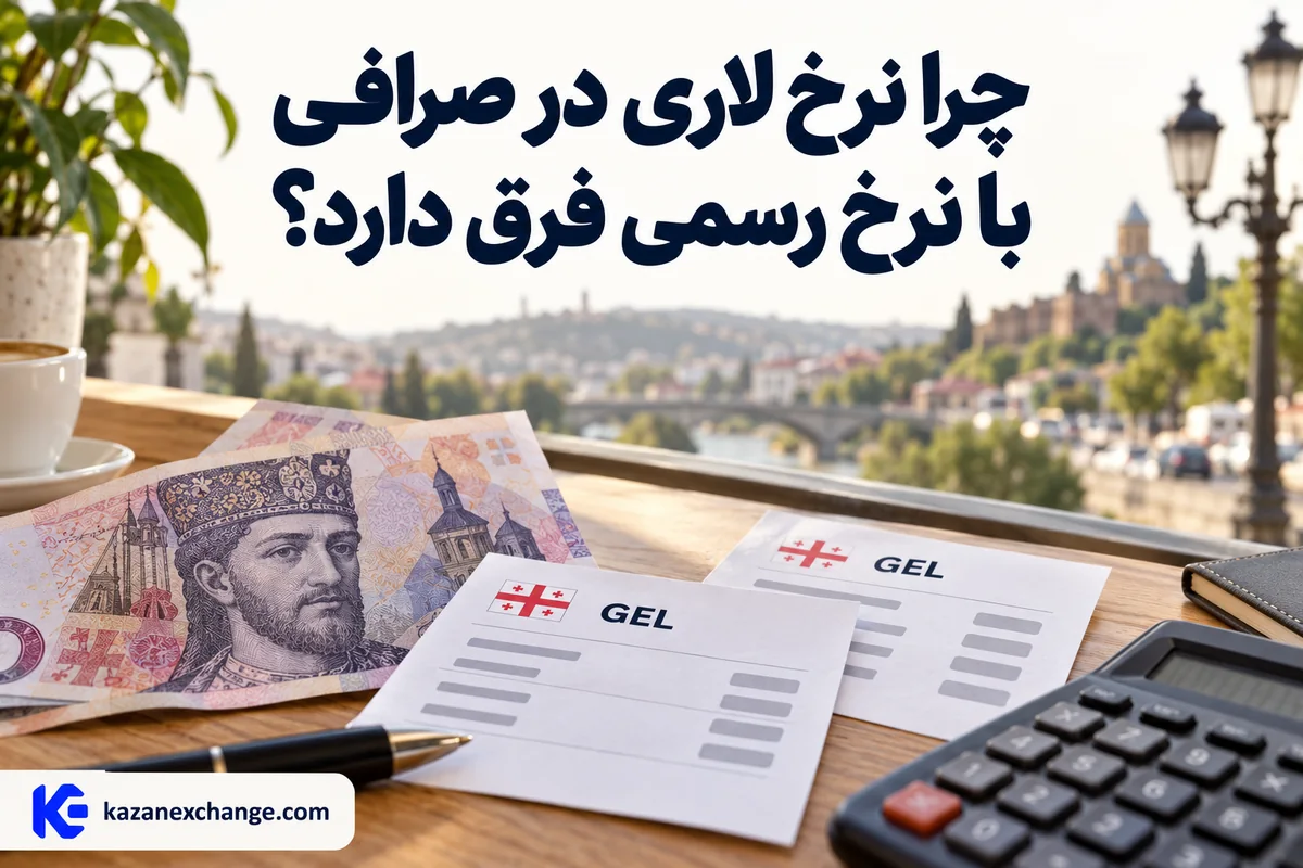 اسکناس لاری و دو برگهٔ مقایسهٔ نرخ کنار ماشین‌حساب؛ تفاوت نرخ لاری در صرافی و نرخ رسمی